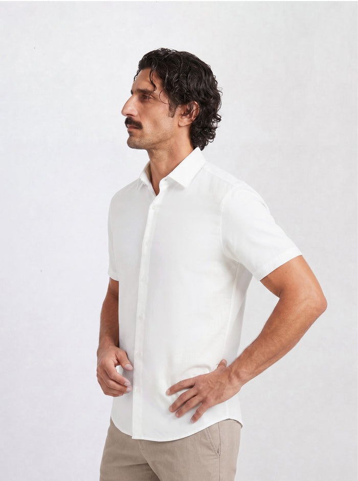 THE HYPERFLEX - SLIM HALF SHIRT - WHITE