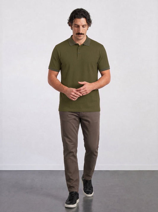 THE PIQUÉ FLEX - REGULAR POLO - OLIVE GREEN