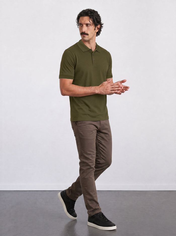THE PIQUÉ FLEX - REGULAR POLO - OLIVE GREEN