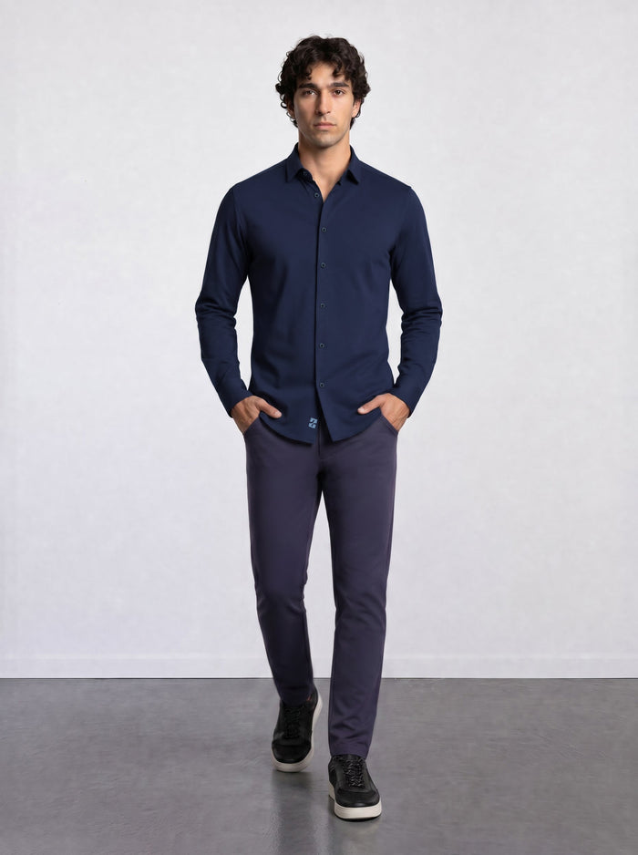 THE PIQUÉ FLEX - SLIM FULL SHIRT - NAVY BLUE