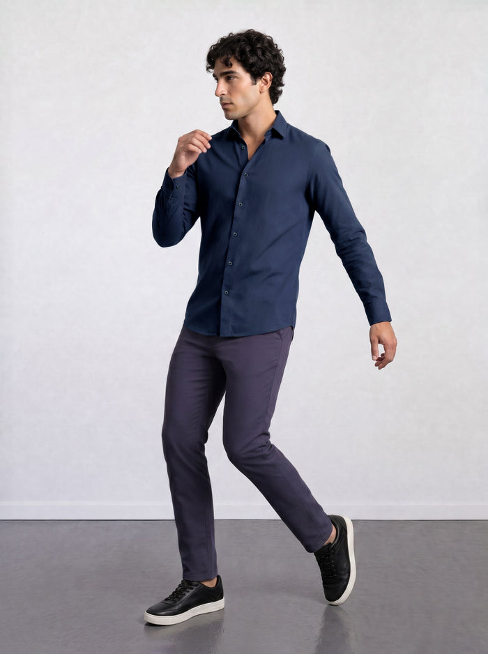 THE PIQUÉ FLEX - SLIM FULL SHIRT - NAVY BLUE