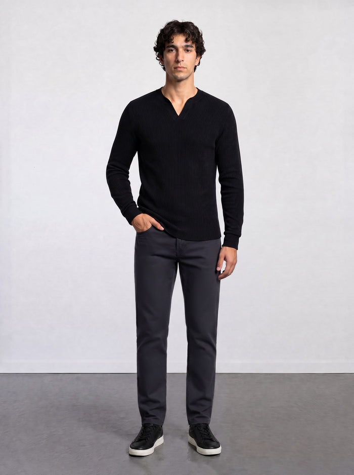 THE SOFT EASE - HENLEY SWEATER - BLACK