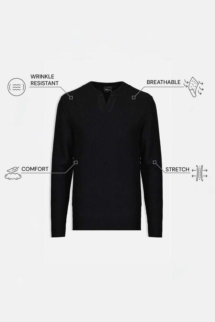 THE SOFT EASE - HENLEY SWEATER - BLACK