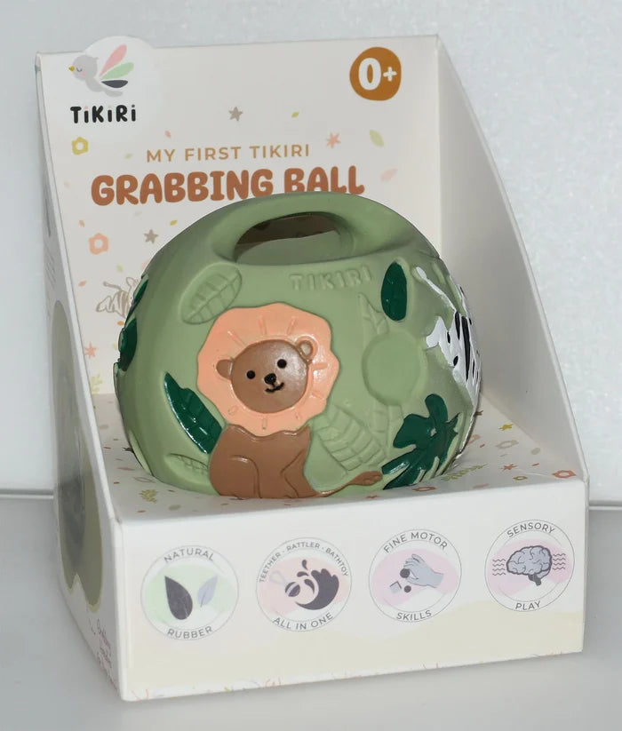 Tikiri My First Grabbing Ball Natural Rubber Toy -  Safari Green