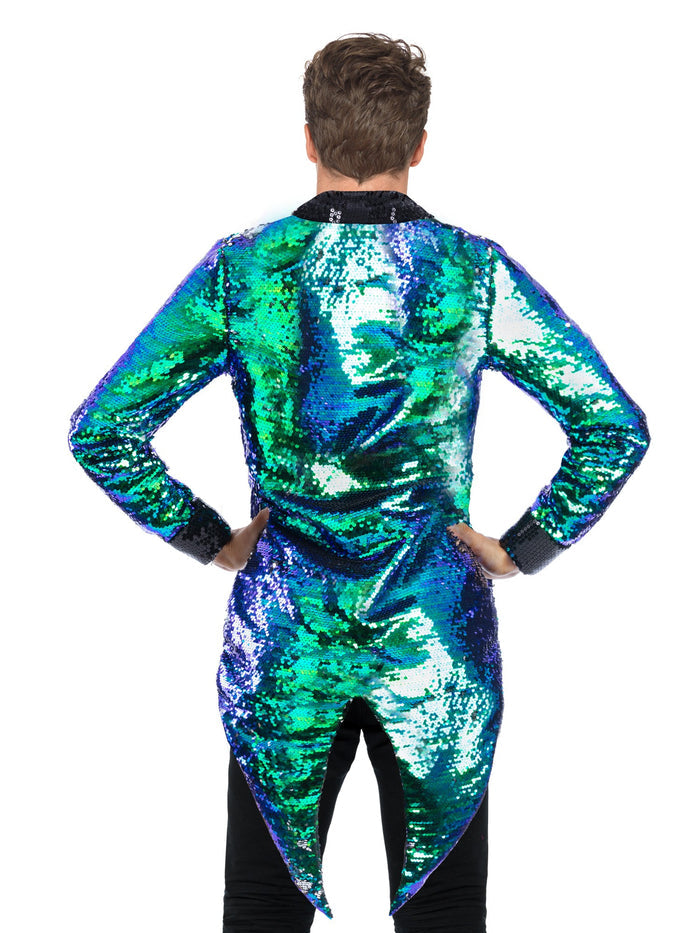 Unisex Sequin Tailcoat Jacket, Blue & Green