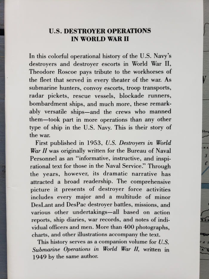 United States Destroyer Operations in World War II by Theodore Roscoe