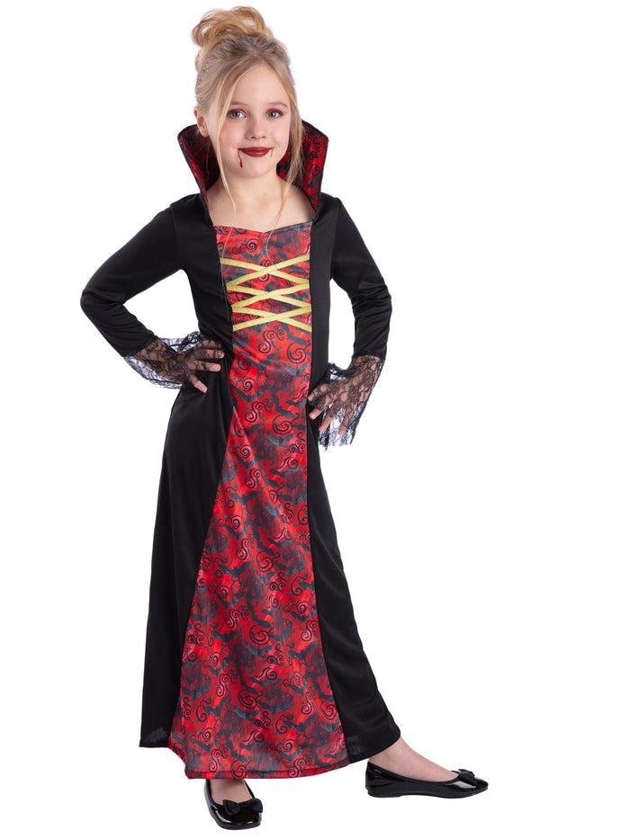 Vampiress Costume with Dress & Attached Collar