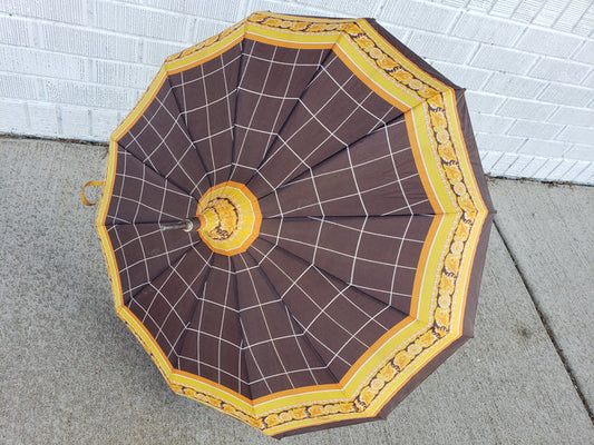 Vintage brown orange yellow  Umbrella with Lucite handle