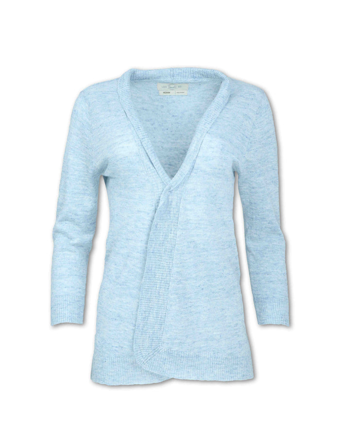 WOMEN'S HEATHERED FLAX BLEND KNIT CARDIGAN