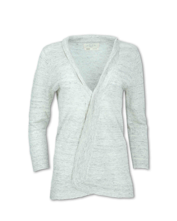 WOMEN'S HEATHERED FLAX BLEND KNIT CARDIGAN