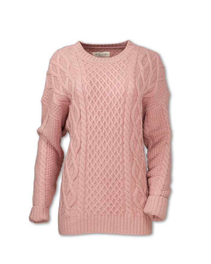 WOMEN'S MERINO WOOL BLEND CABLE KNIT SWEATER