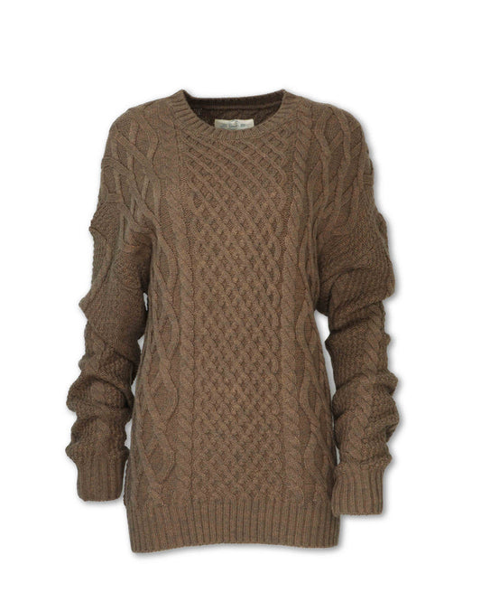 WOMEN'S MERINO WOOL BLEND CABLE KNIT SWEATER