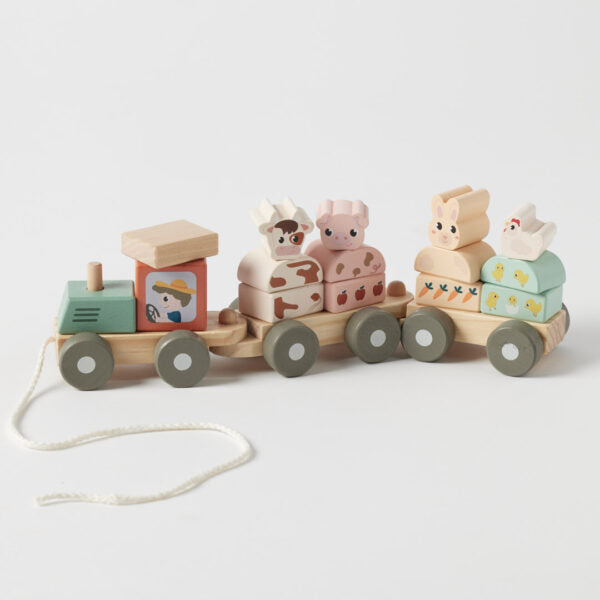 Wooden Farm Animal Stacking Train