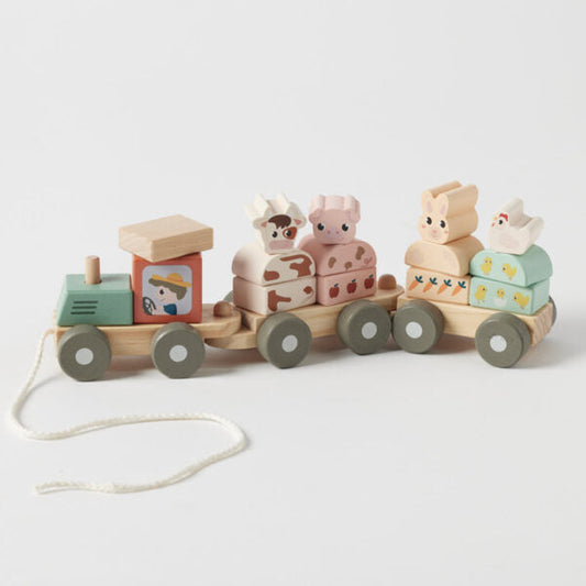 Wooden Farm Animal Stacking Train