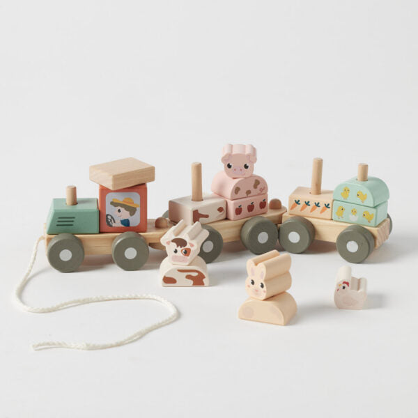 Wooden Farm Animal Stacking Train